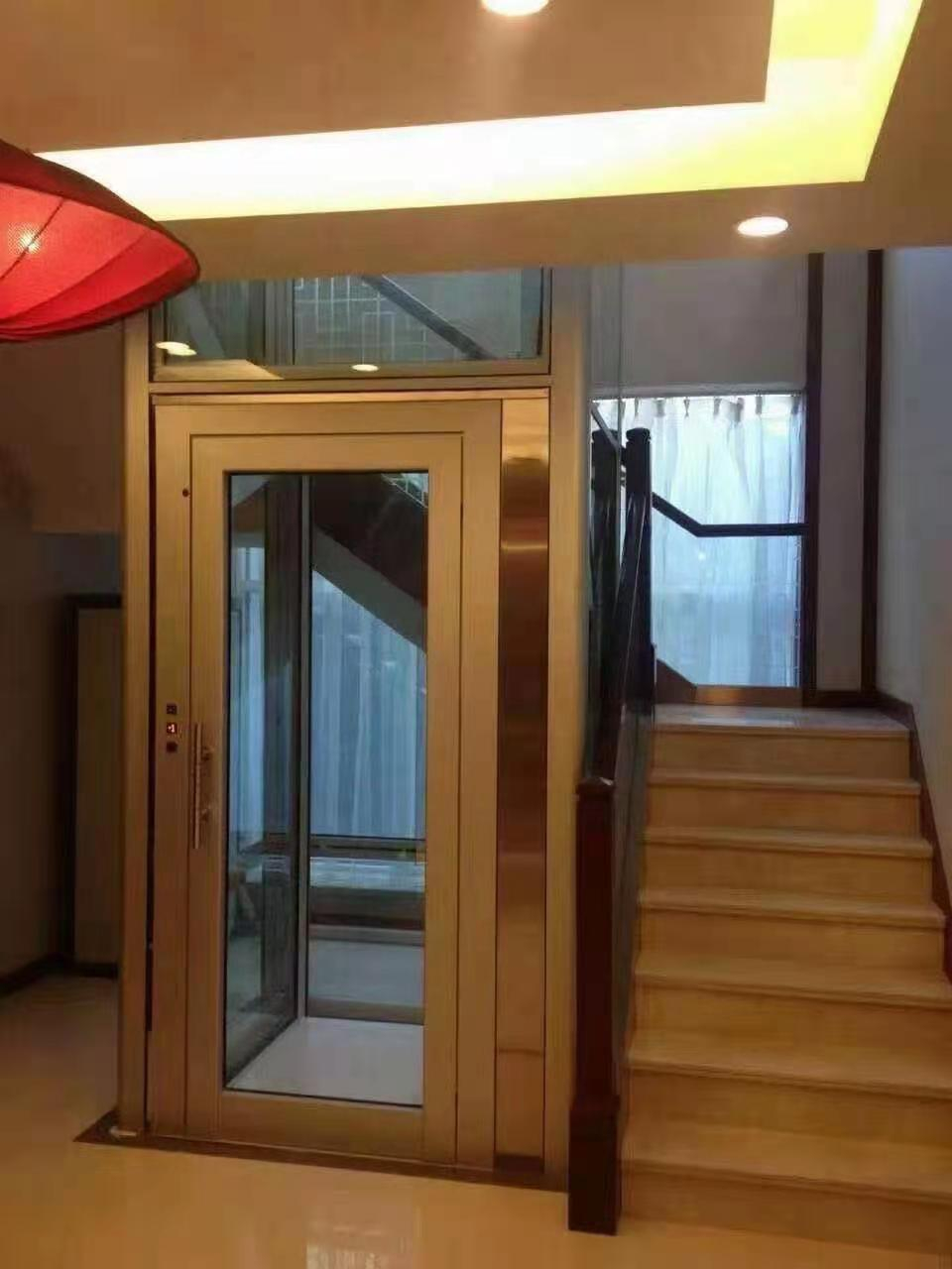五层小型曳引观光家用别墅电梯-手拉门-背包式电梯